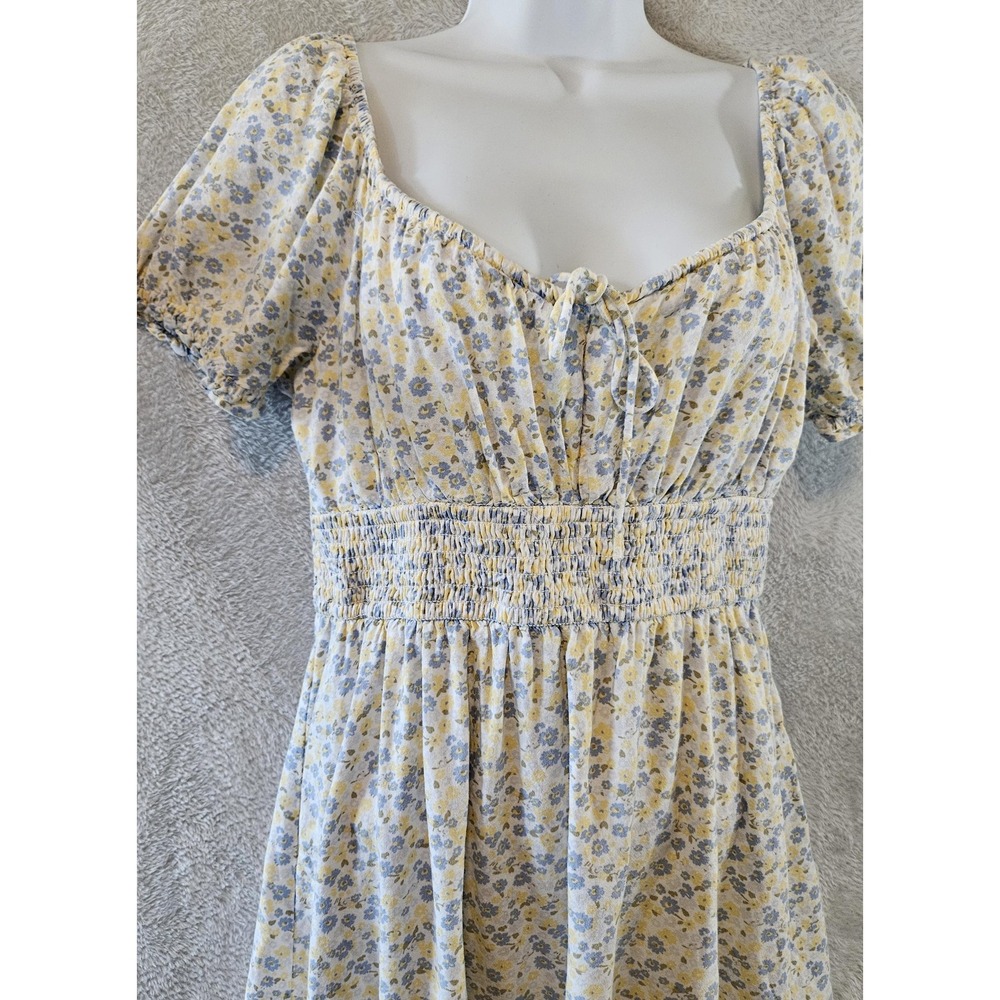 Hollister Dress Womens Large Light Blue Yellow Ditsy Floral Milkmaid Lined Mini - Picture 5 of 15